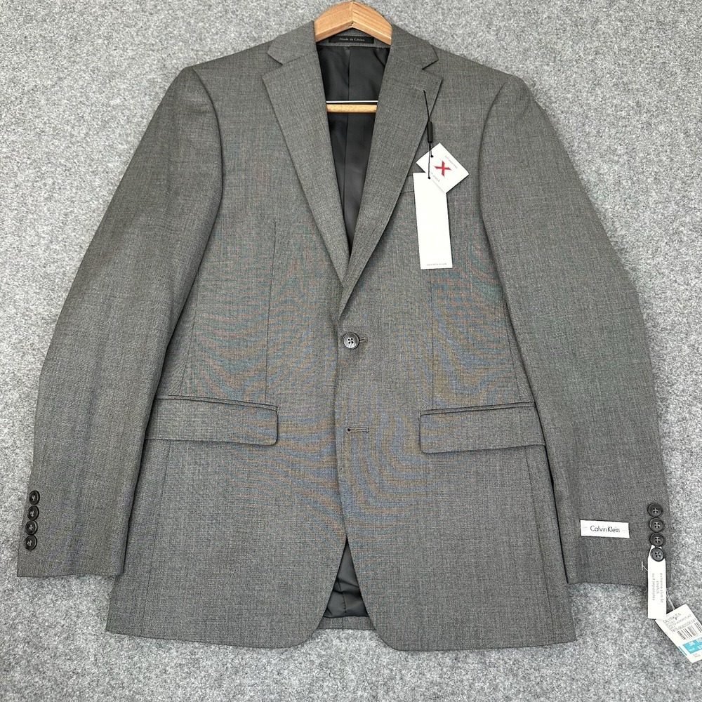 $350 Calvin Klein Extreme Slim Fit Stretch Blazer Men 36R Shark Suit Jacket Gray